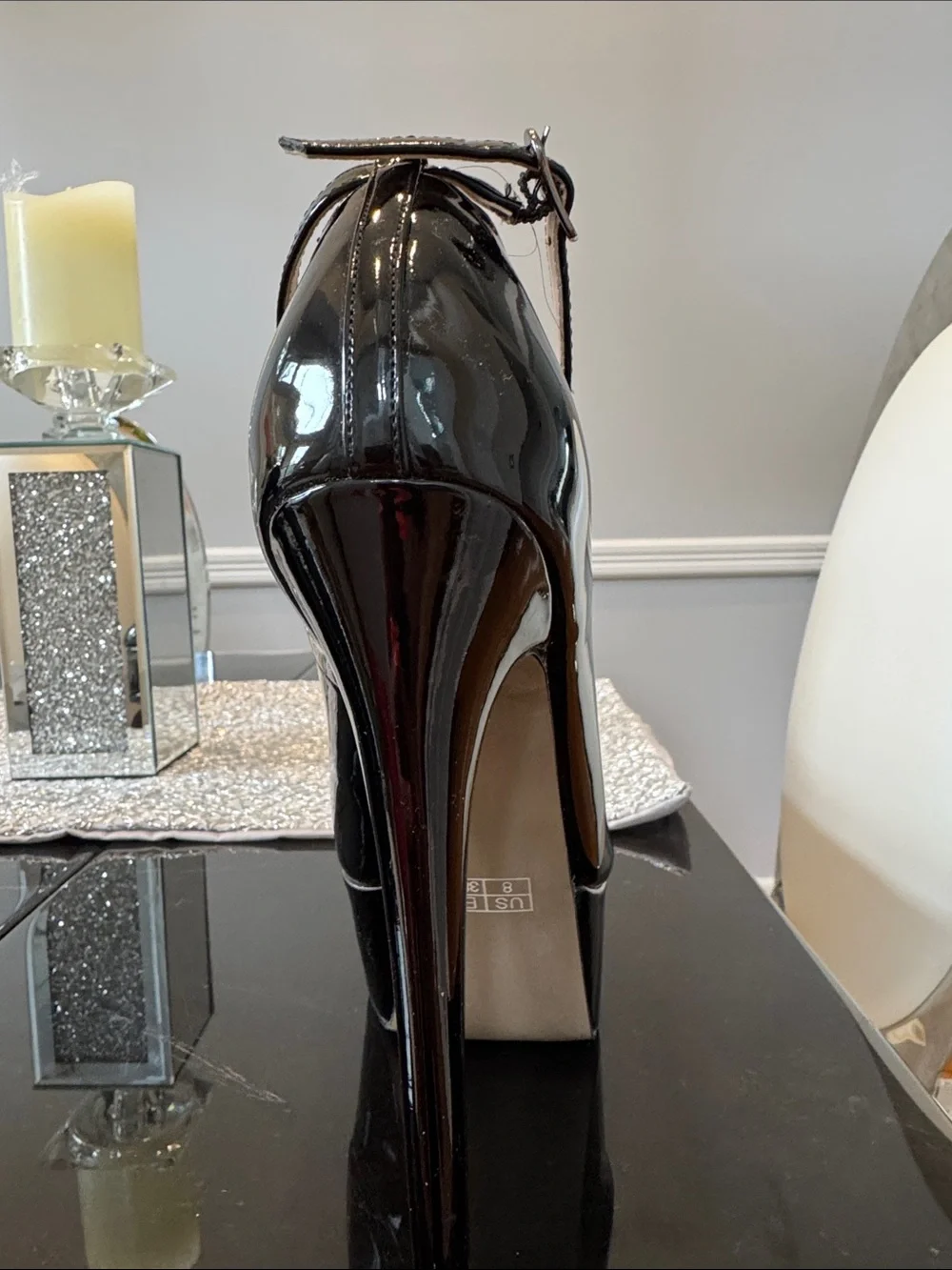 Black Patent Platform Ankle-Strap Pumps by VAYDERNS